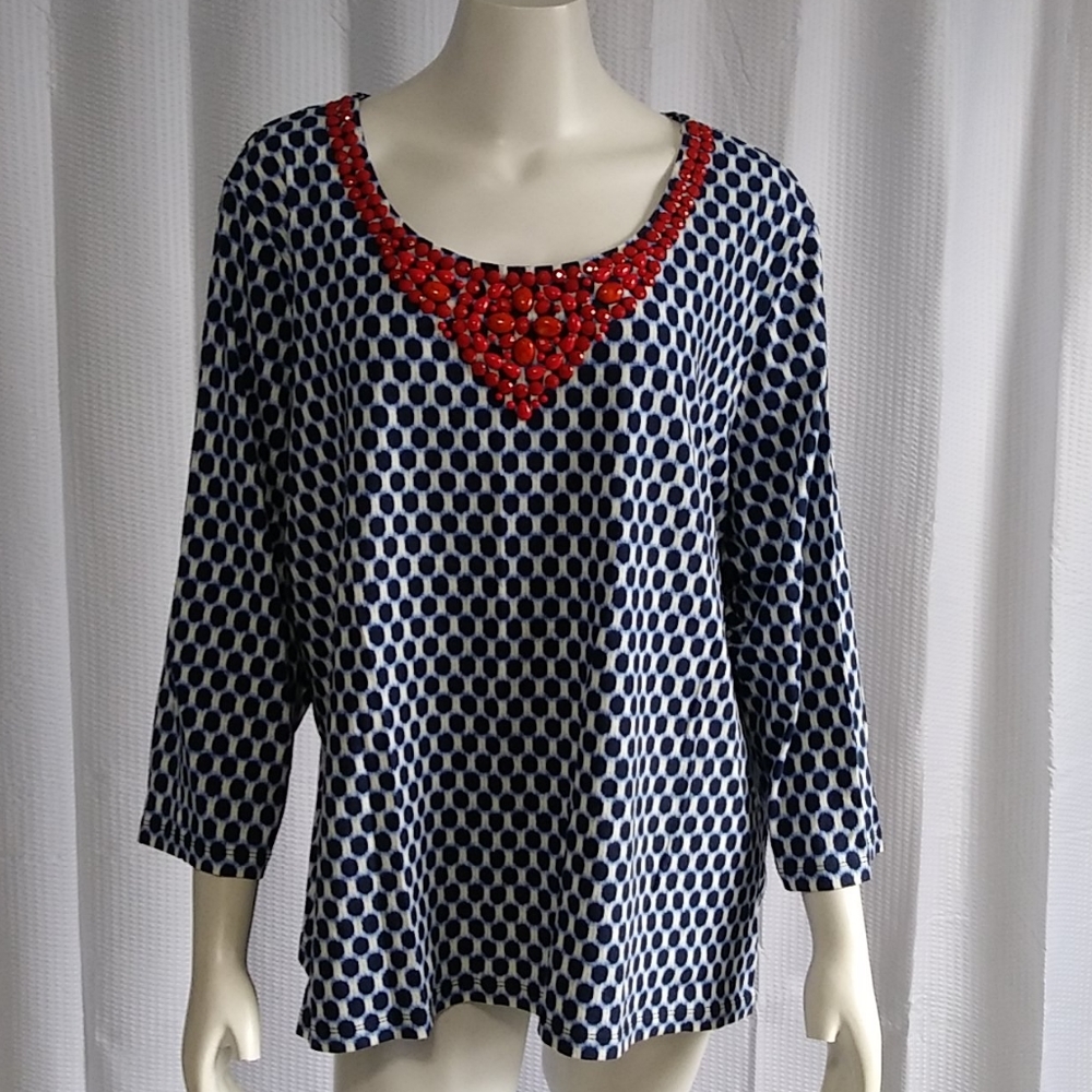 Ruby Rd. Blue/White w/Red Embellishments at Neck